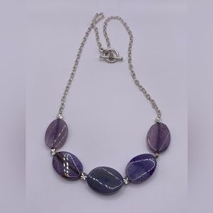 Brand New Silver Tone Chain Big Stone Beaded Necklace